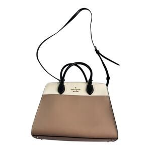 Kate Spade New York Colorblock Satchel Crossbody Bag Cream Taupe Black Leather